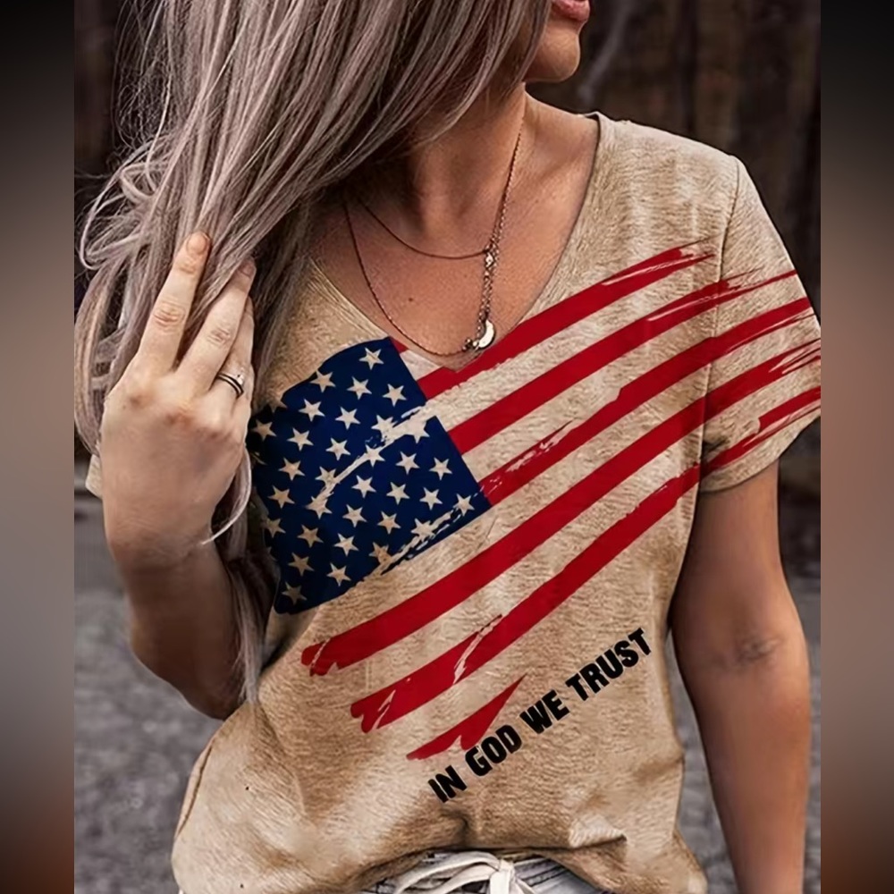 INSPIRATIONAL PATRIOTIC SHORT SLEEVE TEE V-NECK